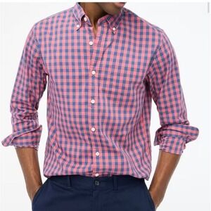 J Crew Performance Slim Untucked Gingham Button Down Shirt Men Large Pink Blue L